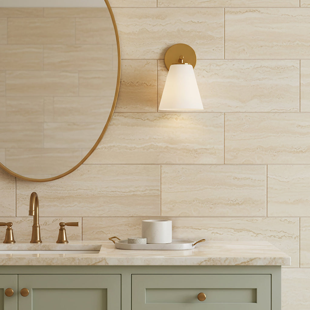 Carlisle Vanity Wall Sconce, Brushed Brass with Opal Glass
