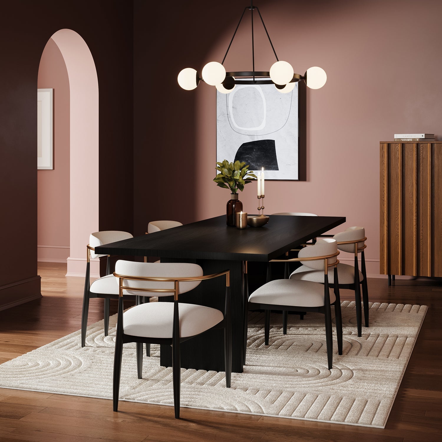 Castell 6 Globe Round Chandelier 36", Matte Black