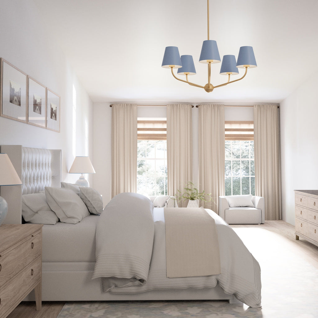 Banks 5 Light Chandelier 28", French Blue and Brass