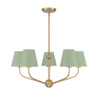 Banks 5 Light Chandelier 28", Sage Green and Brass