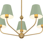 Banks 5 Light Chandelier 28", Sage Green and Brass