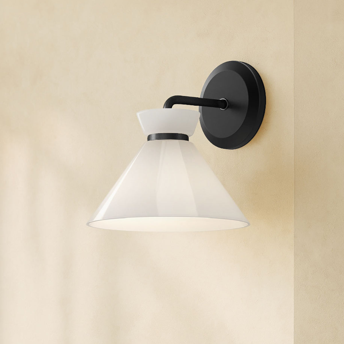Cori Wall Sconce, Matte Black and Milk Glass