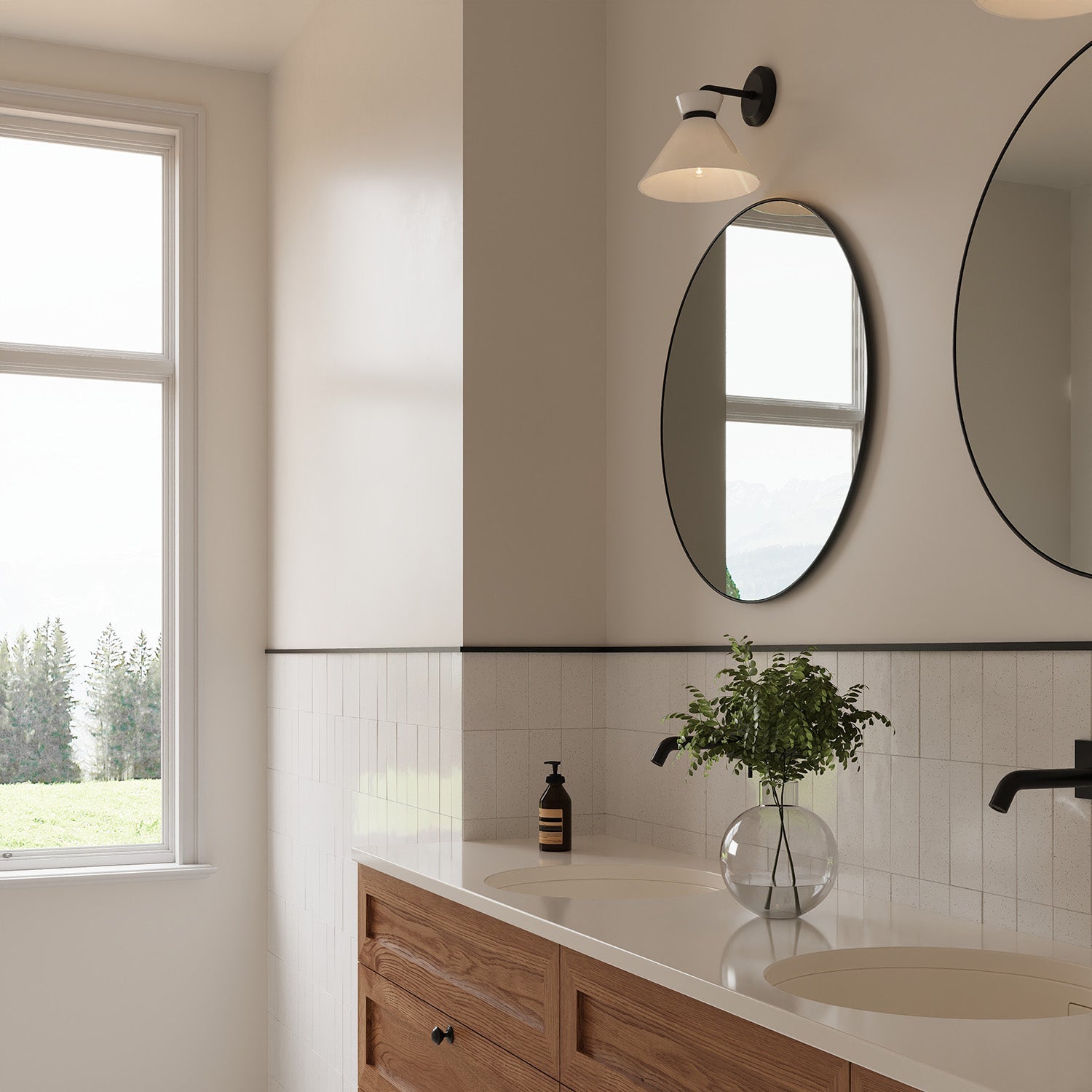 Cori Wall Sconce, Matte Black and Milk Glass