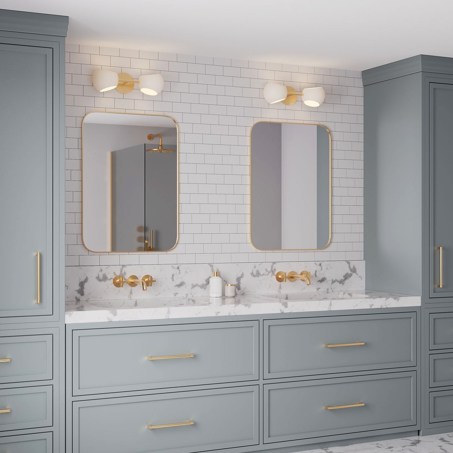 Flynn 2 Light Wall Sconce, Brushed Brass with Opal Glass