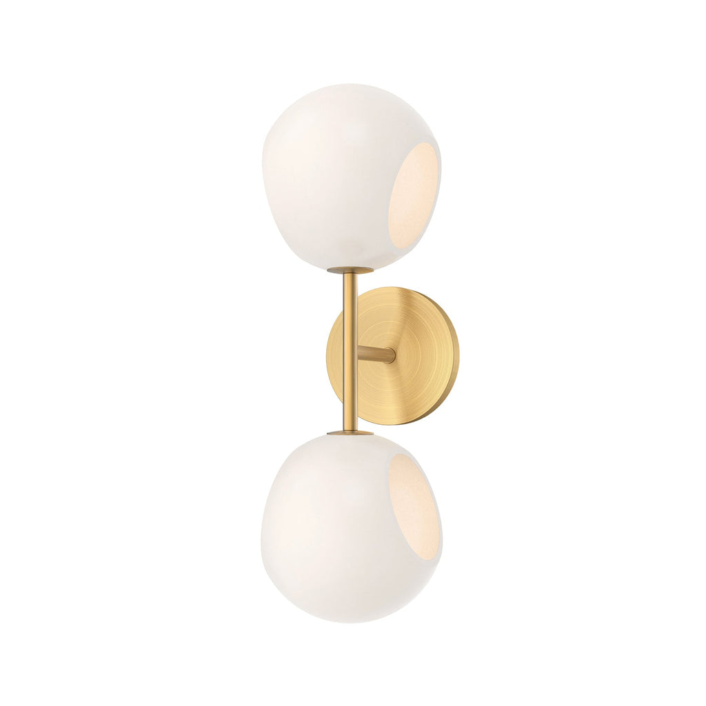 Flynn 2 Light Wall Sconce, Brushed Brass with Opal Glass