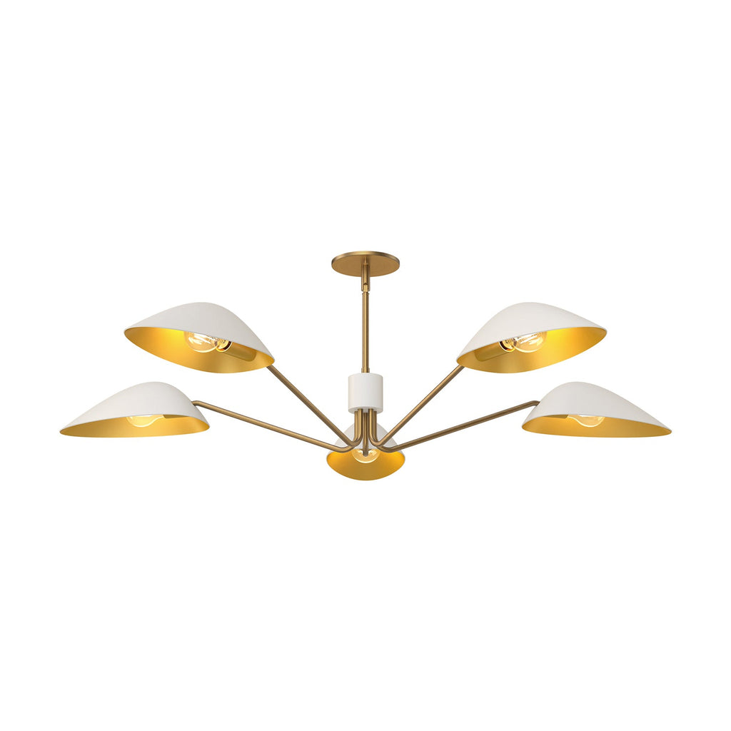 Jade 5 Light Chandelier 46", White and Antique Brass