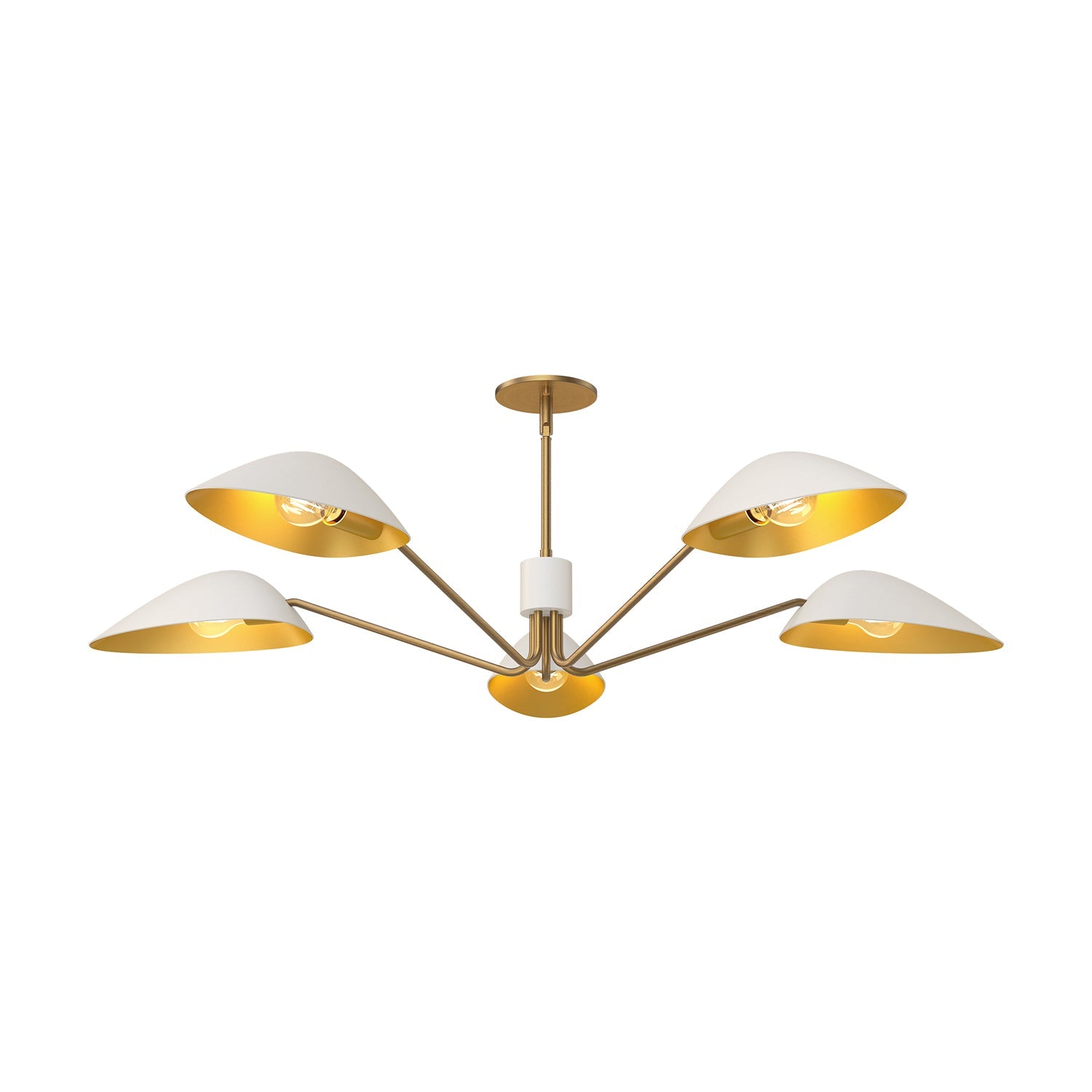Jade 5 Light Chandelier 46", White and Antique Brass