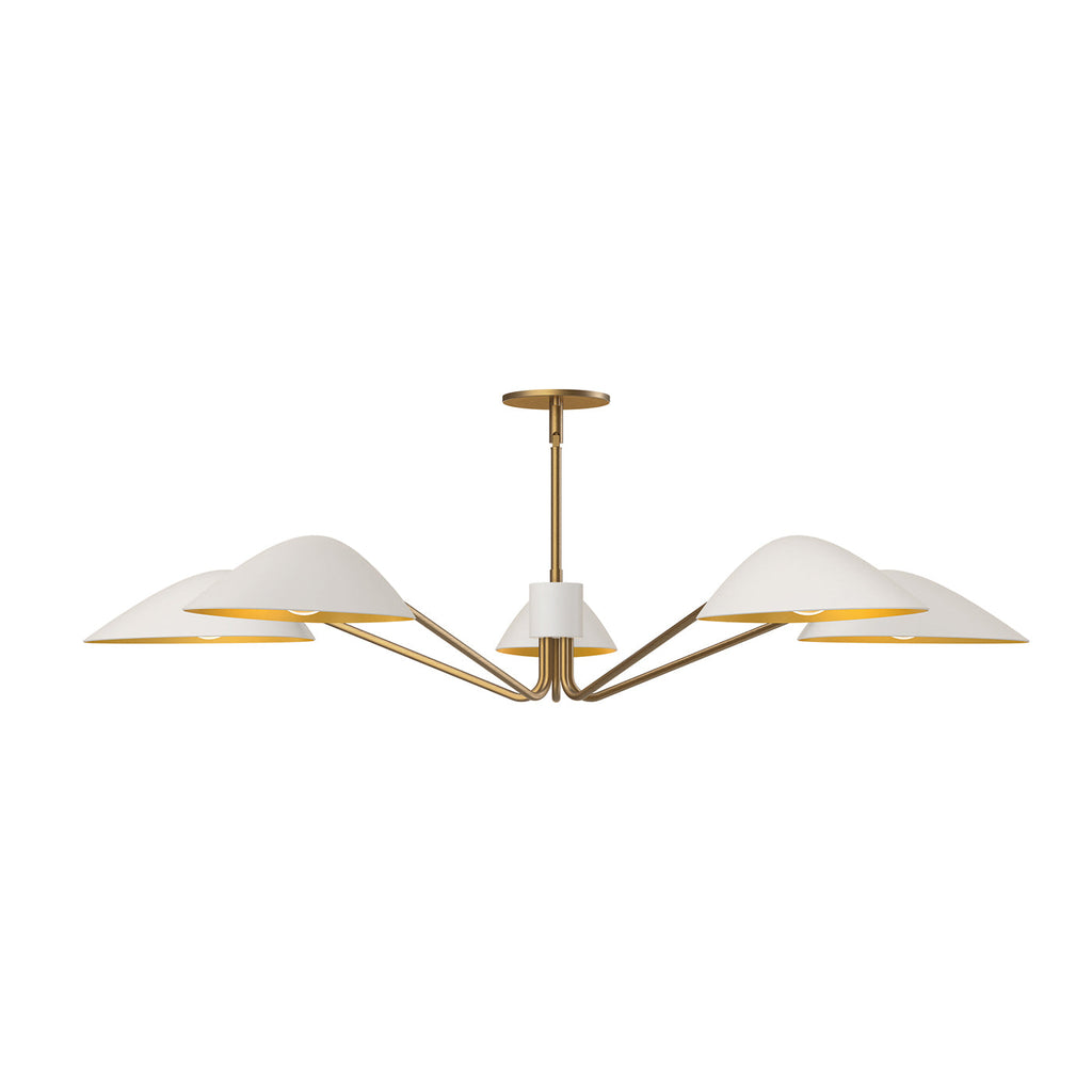 Jade 5 Light Chandelier 46", White and Antique Brass