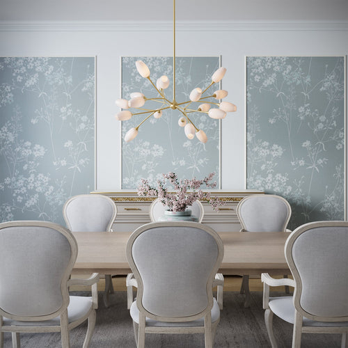 Amara 18 Light Chandelier 44", Gold Leaf with Art Glass