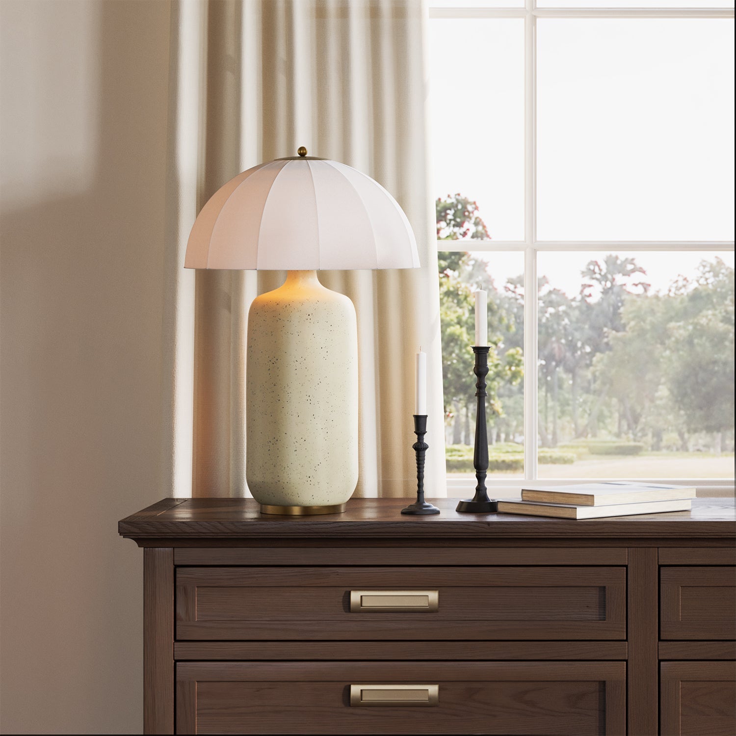 Trudy Table Lamp, Cream with Brass Accents