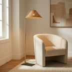 Fiona Floor Lamp 60", Aged Brass and Rattan
