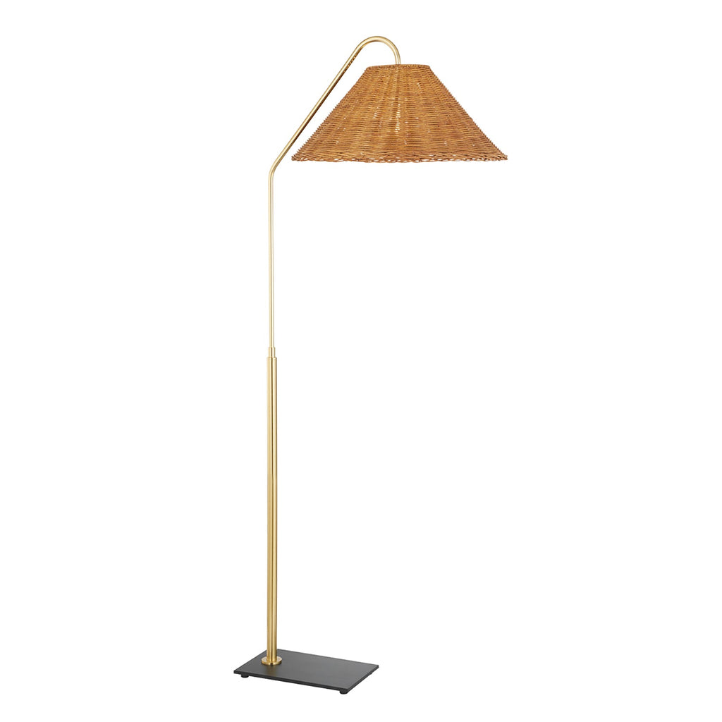 Fiona Floor Lamp 60", Aged Brass and Rattan