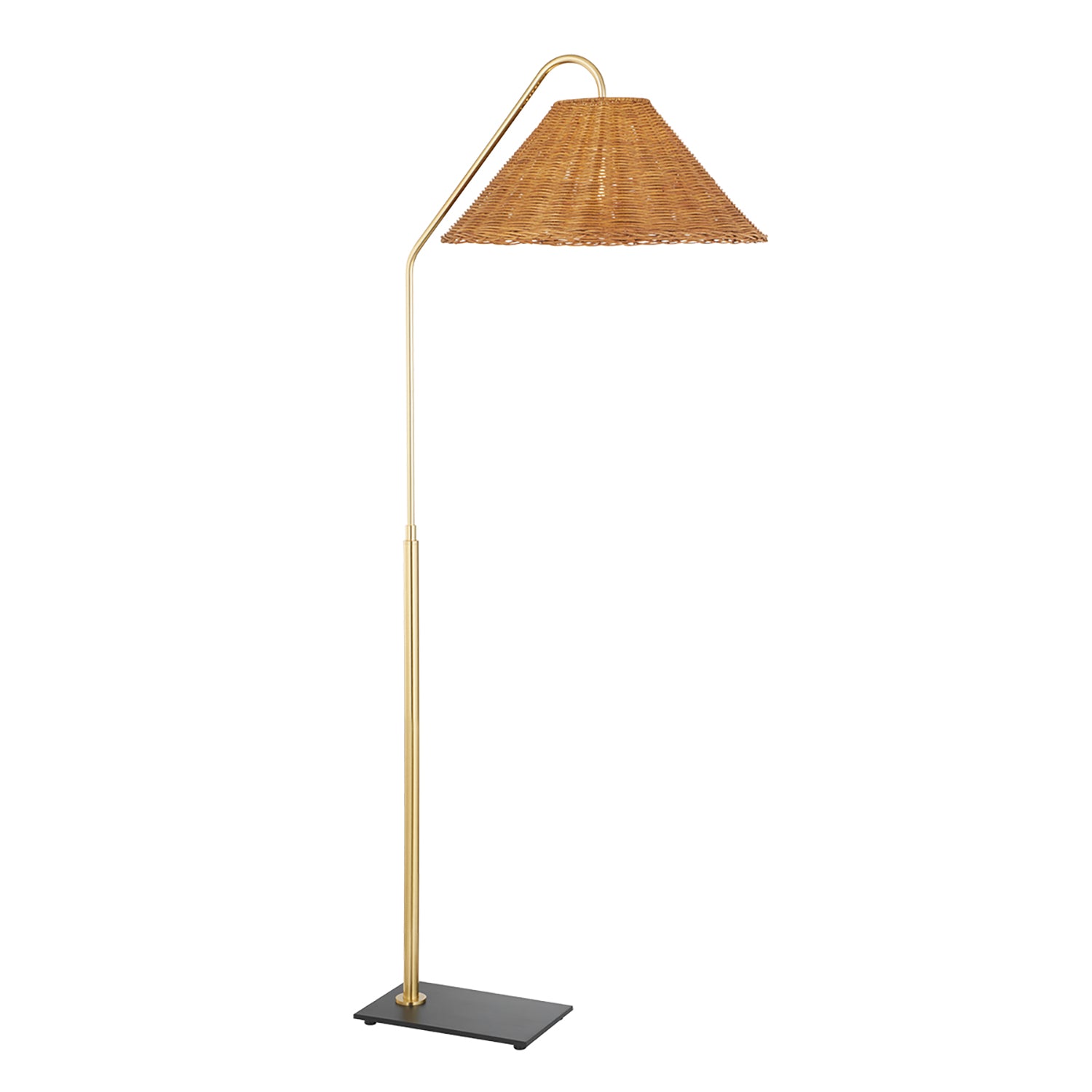 Fiona Floor Lamp 60", Aged Brass and Rattan
