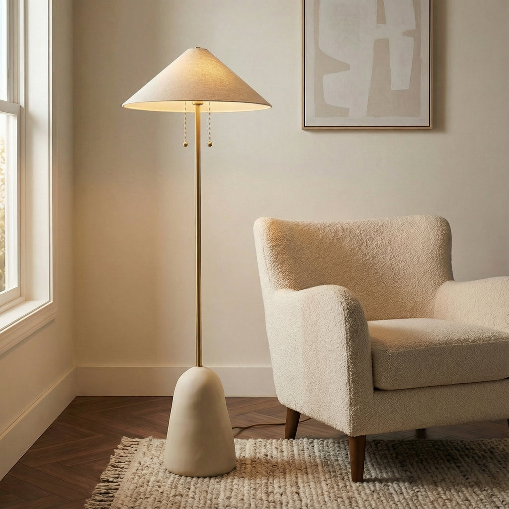 Tessa Floor Lamp 67", Textured Beige with Aged Brass