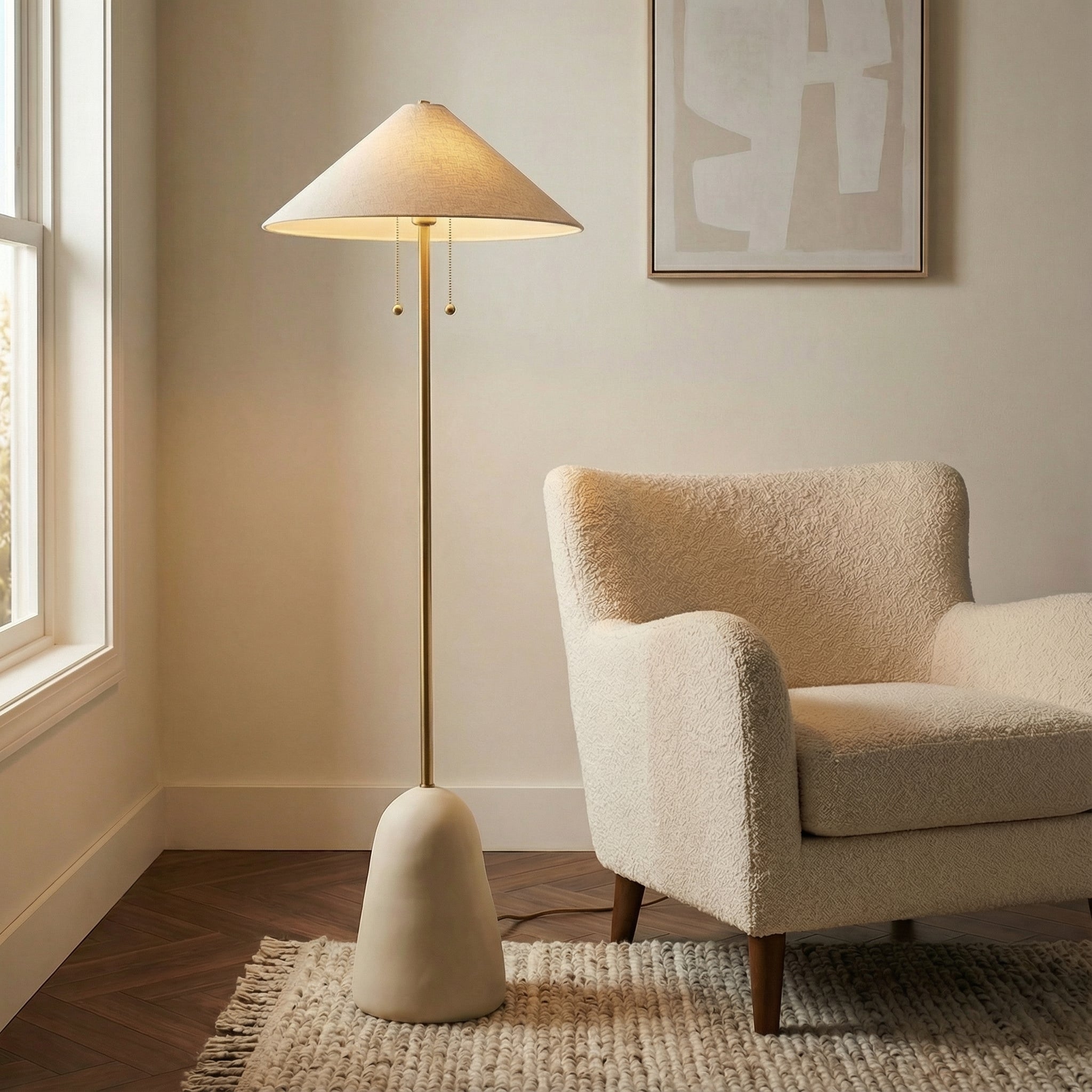 Tessa Floor Lamp 67", Textured Beige with Aged Brass