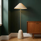 Tessa Floor Lamp 67", Textured Beige with Aged Brass