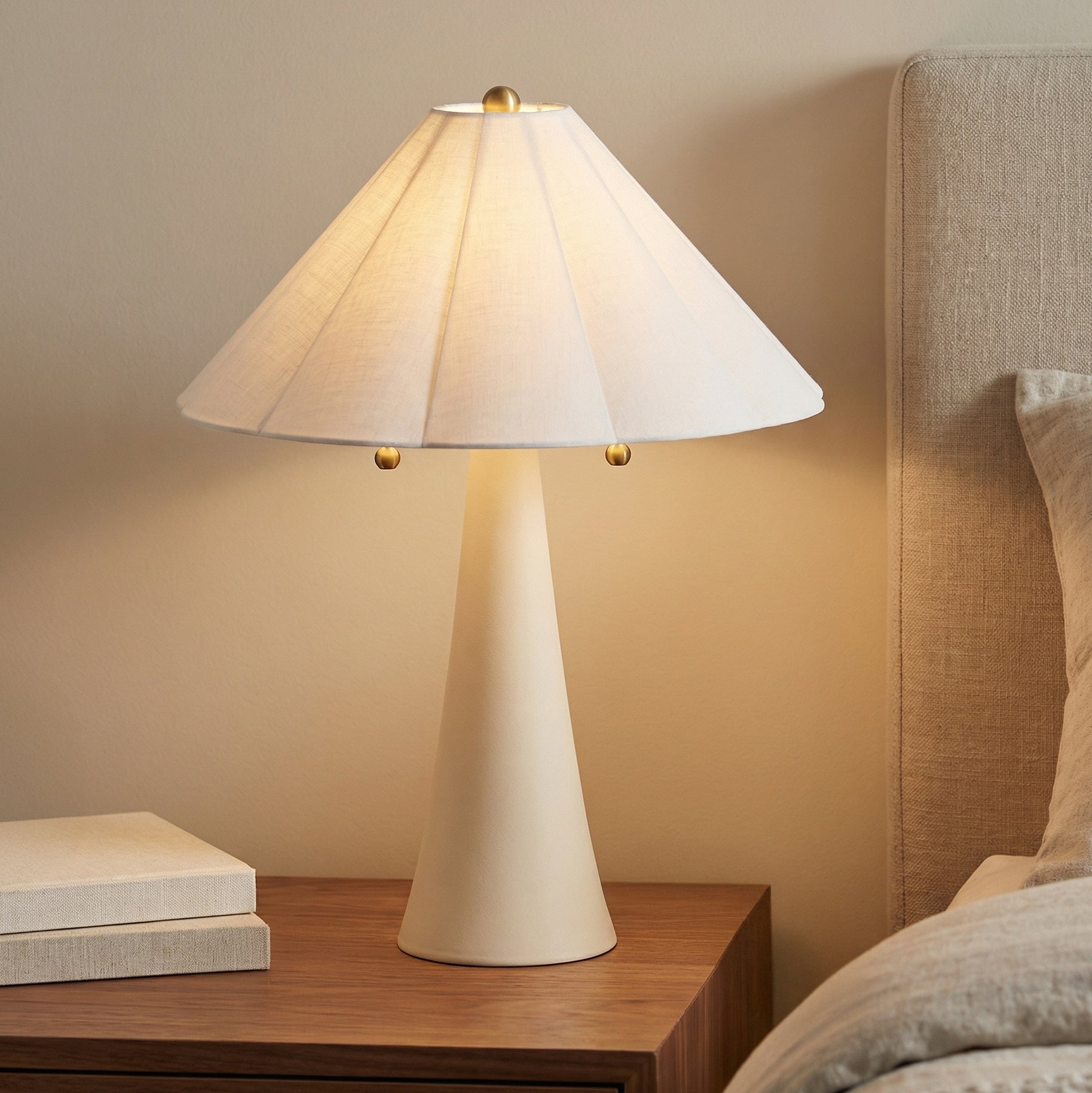 Liza Ceramic Table Lamp, Antique Ivory with Brass Accents