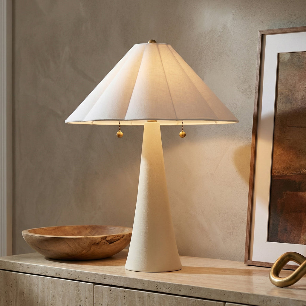 Liza Ceramic Table Lamp, Antique Ivory with Brass Accents