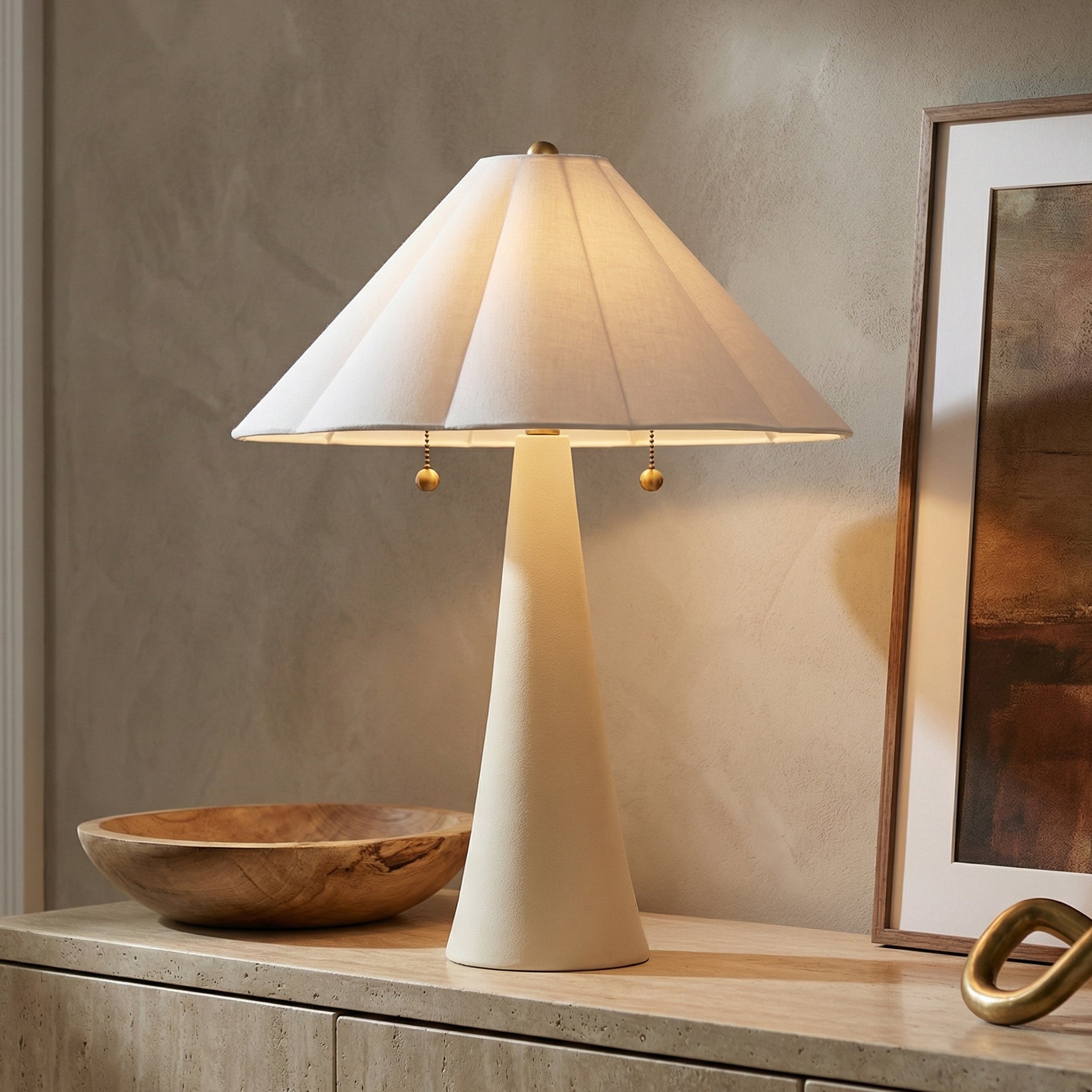 Liza Ceramic Table Lamp, Antique Ivory with Brass Accents