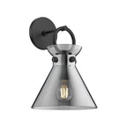Aris Wall Sconce 13", Matte Black and Smoke Glass