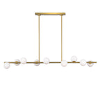 Veya 9 Light Linear Chandelier 49", Modern Brass and Milk Glass