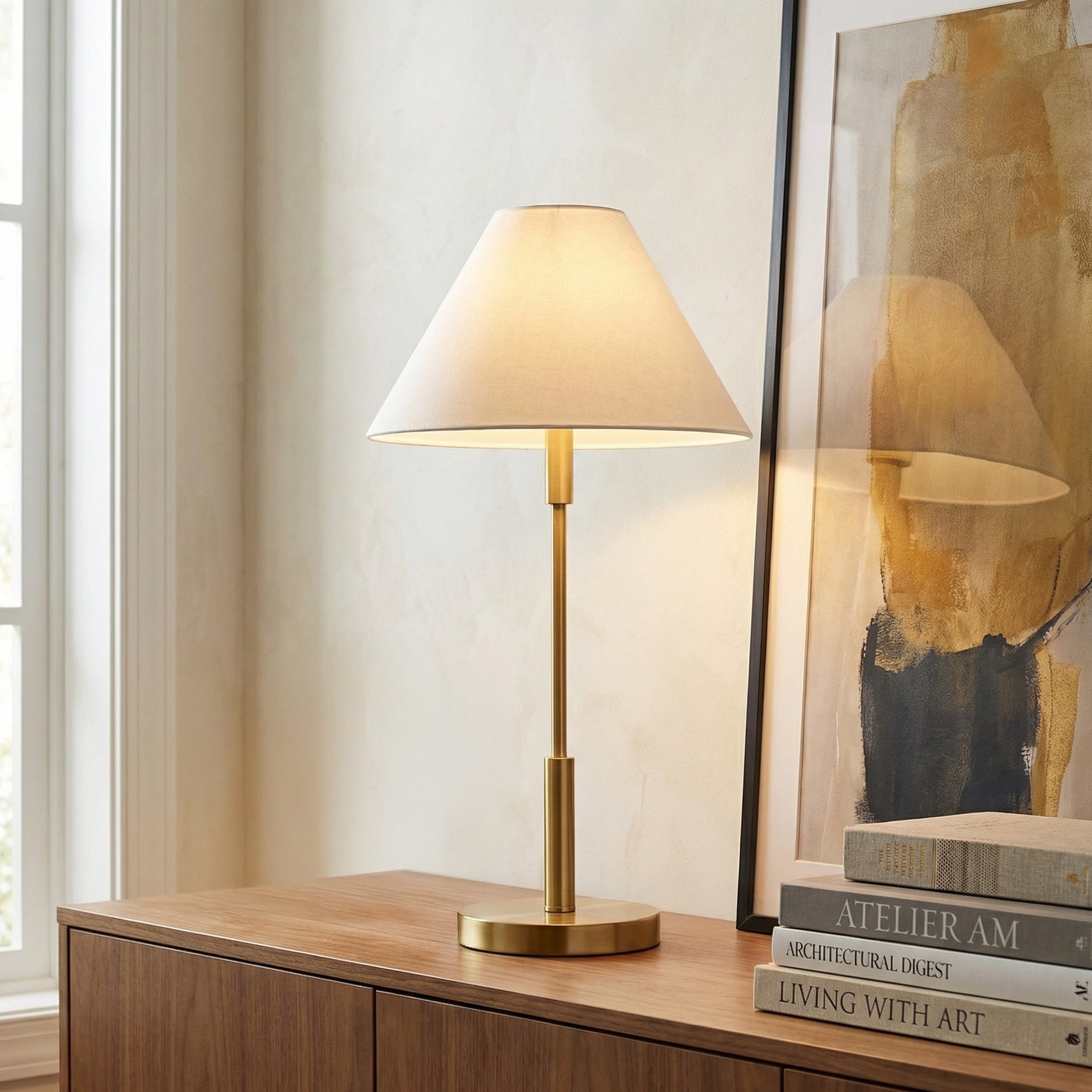 Hazelton Table Lamp, Satin Brass