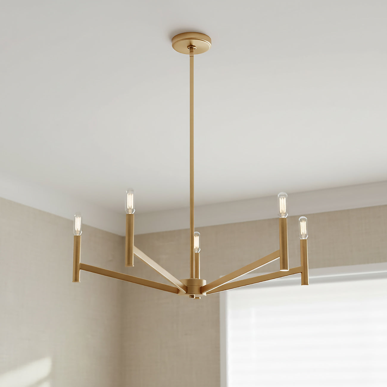 Foster 5 Light Chandelier 28", Satin Brass