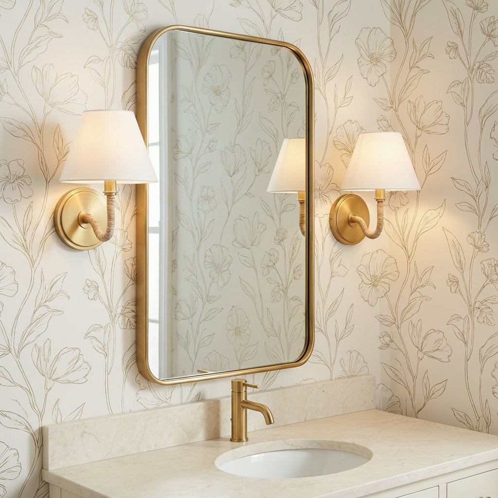 Harlow Wall Sconce 9", Modern Brass with Rattan