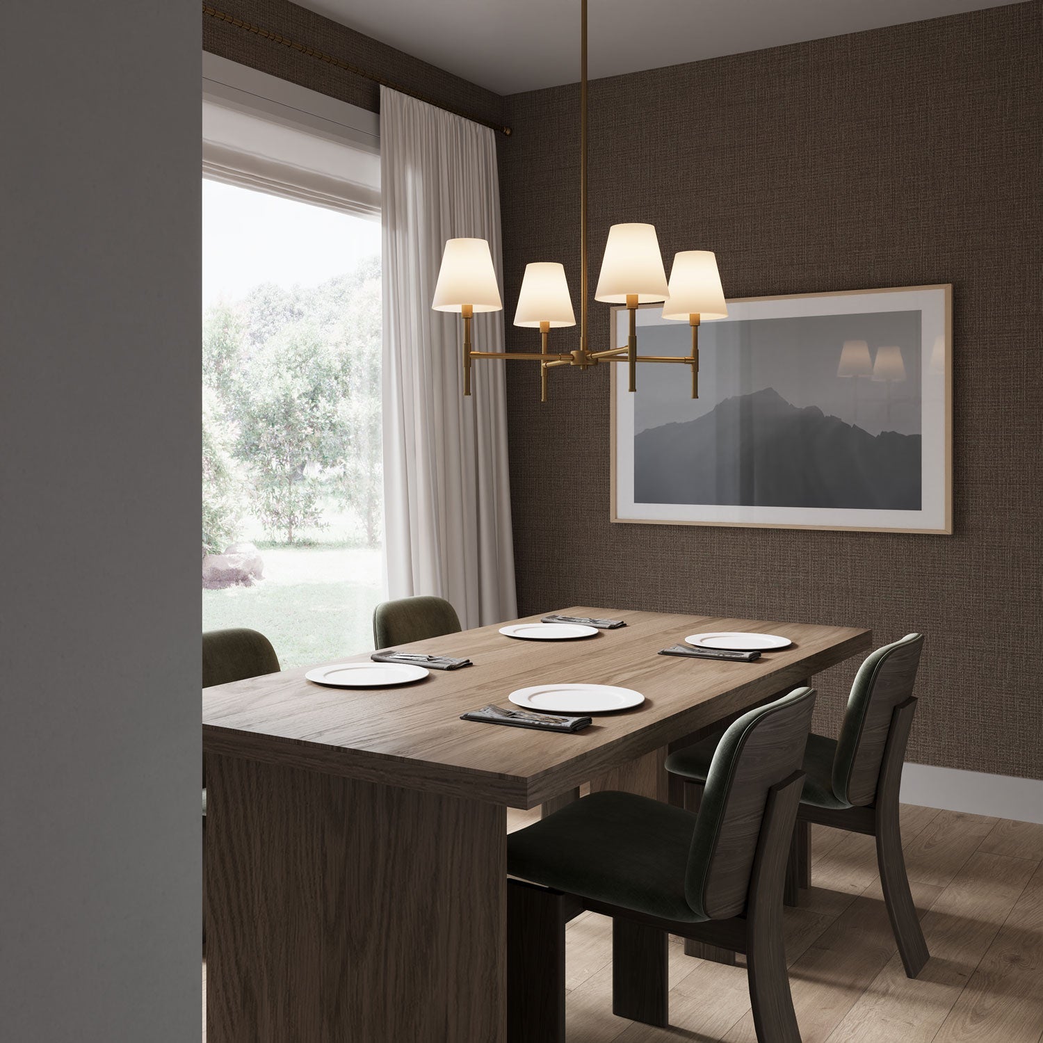 Declan 4 Light Chandelier 28", Satin Brass
