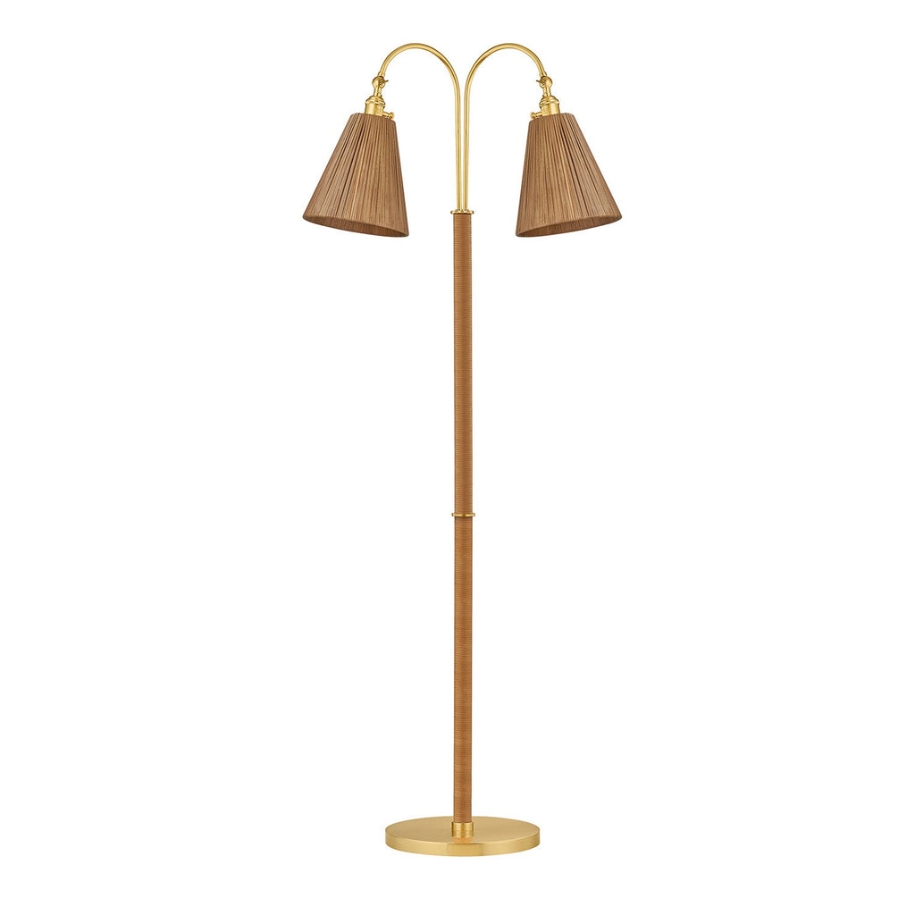 Rhiannon Floor Lamp 60", Aged Brass and Rattan
