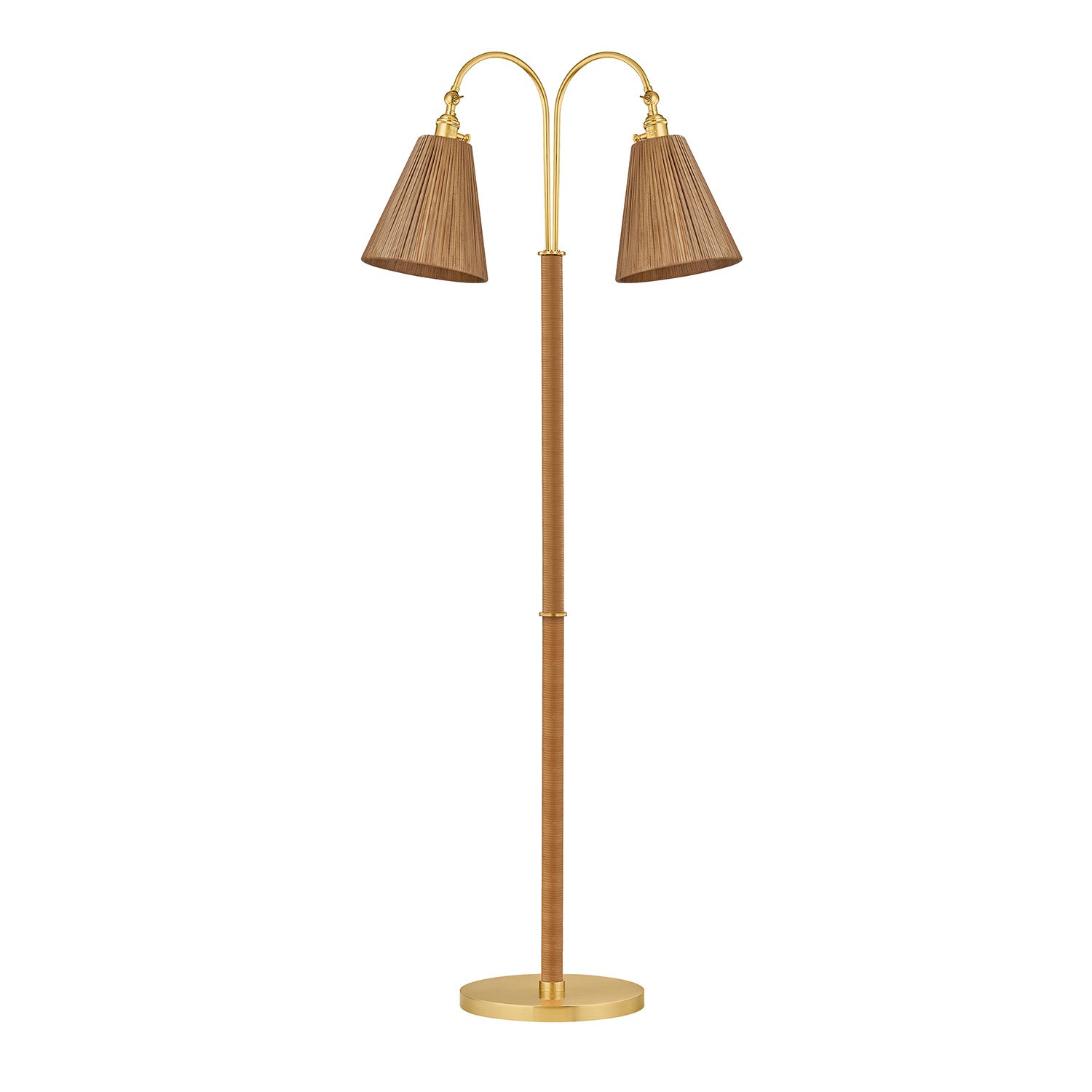 Rhiannon Floor Lamp 60", Aged Brass and Rattan