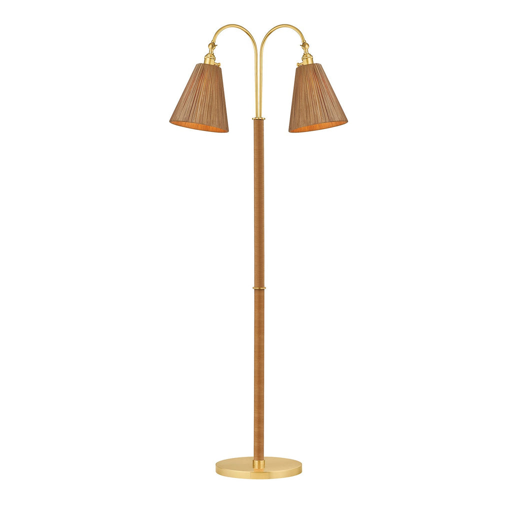 Rhiannon Floor Lamp 60", Aged Brass and Rattan