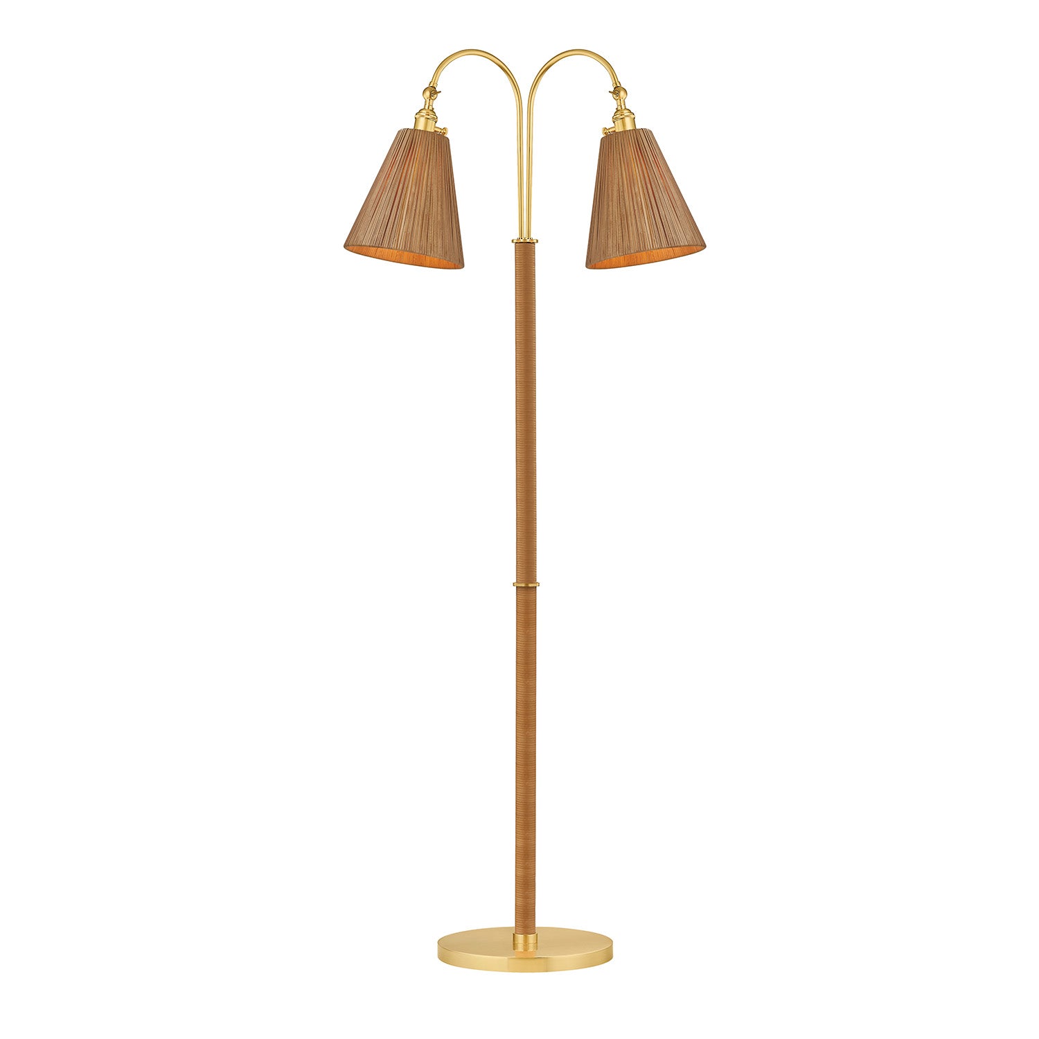 Rhiannon Floor Lamp 60", Aged Brass and Rattan