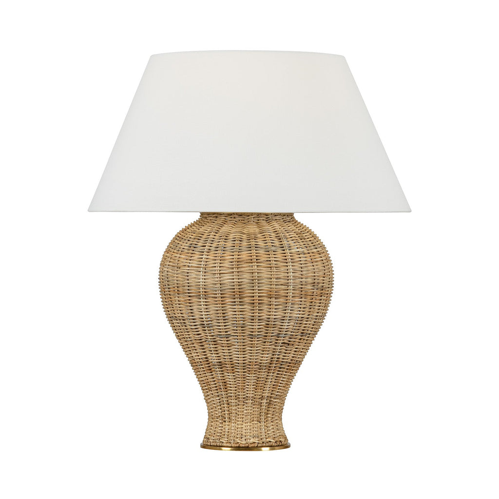 Josephine Table Lamp 29", Woven Wicker with Aged Brass Accents