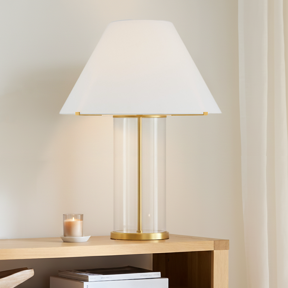 Elena Table Lamp 30", Aged Brass and Clear Glass