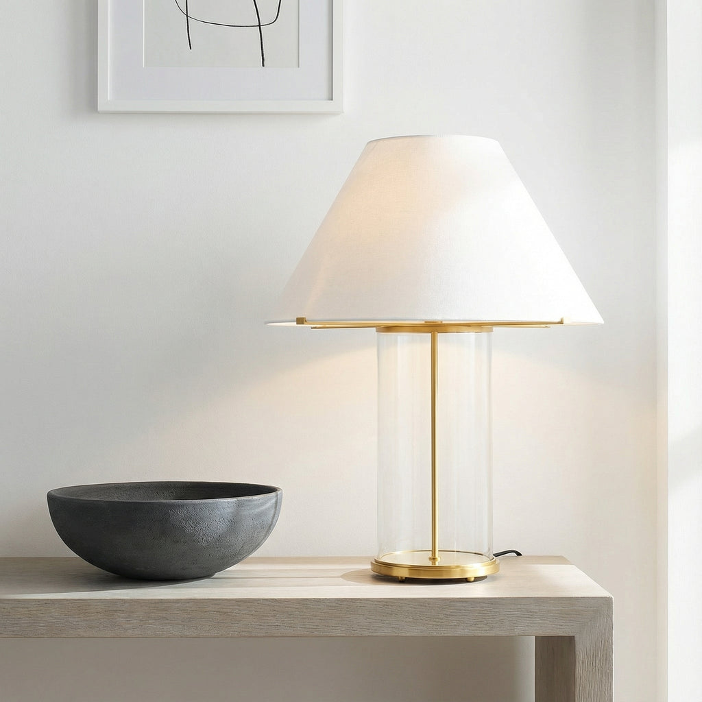 Elena Table Lamp 30", Aged Brass and Clear Glass