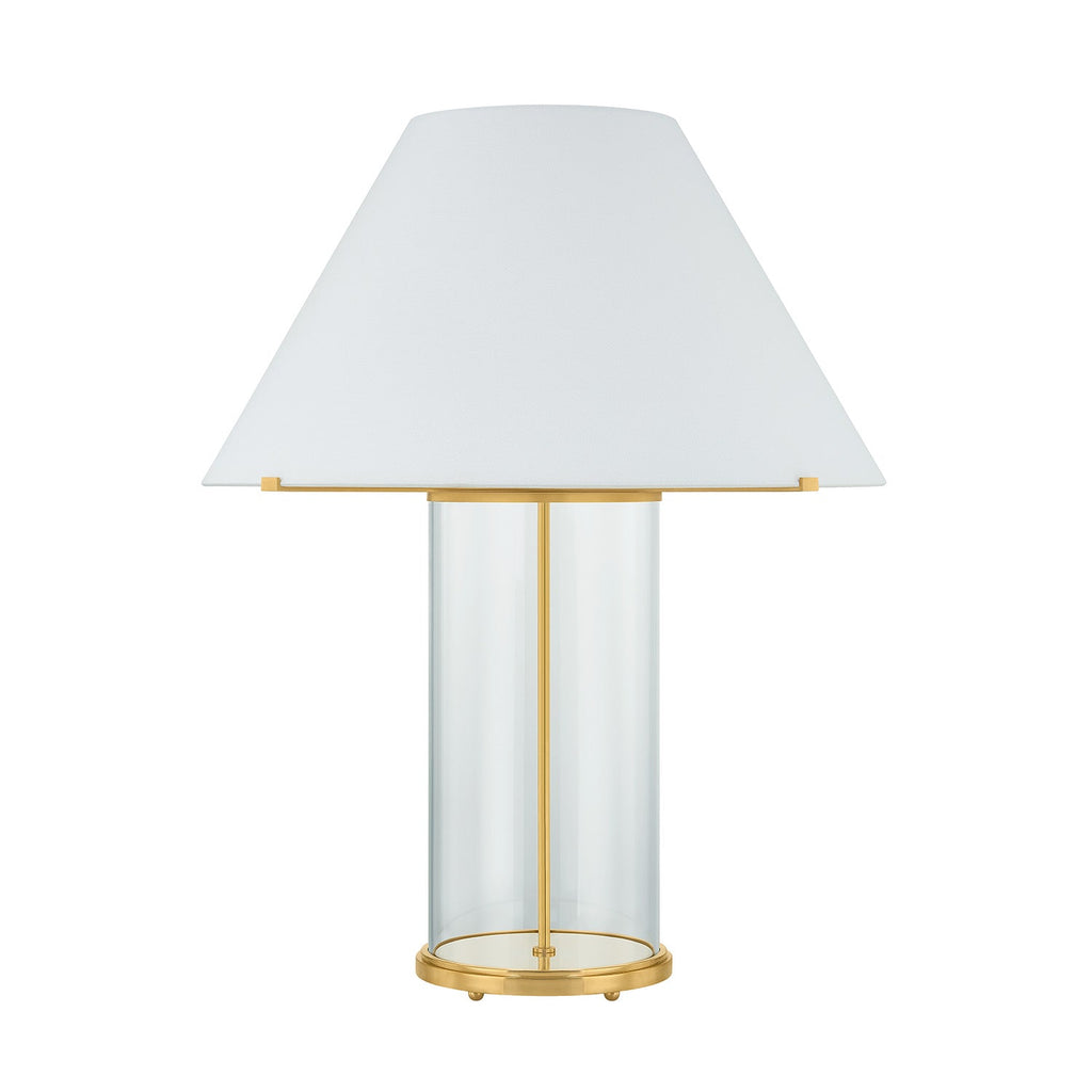 Elena Table Lamp 30", Aged Brass and Clear Glass