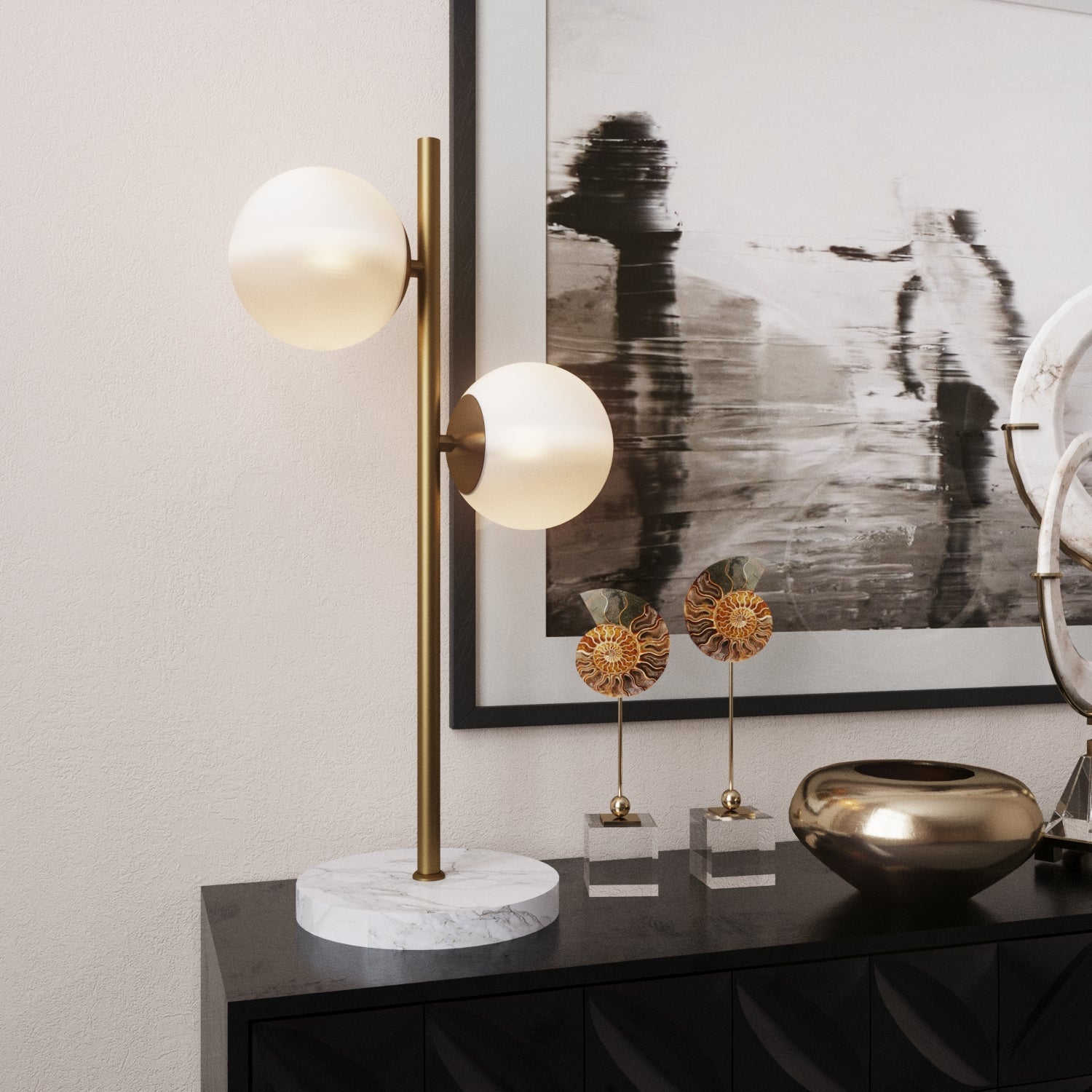 Castell 2 Globe Table Lamp 21", Aged Brass